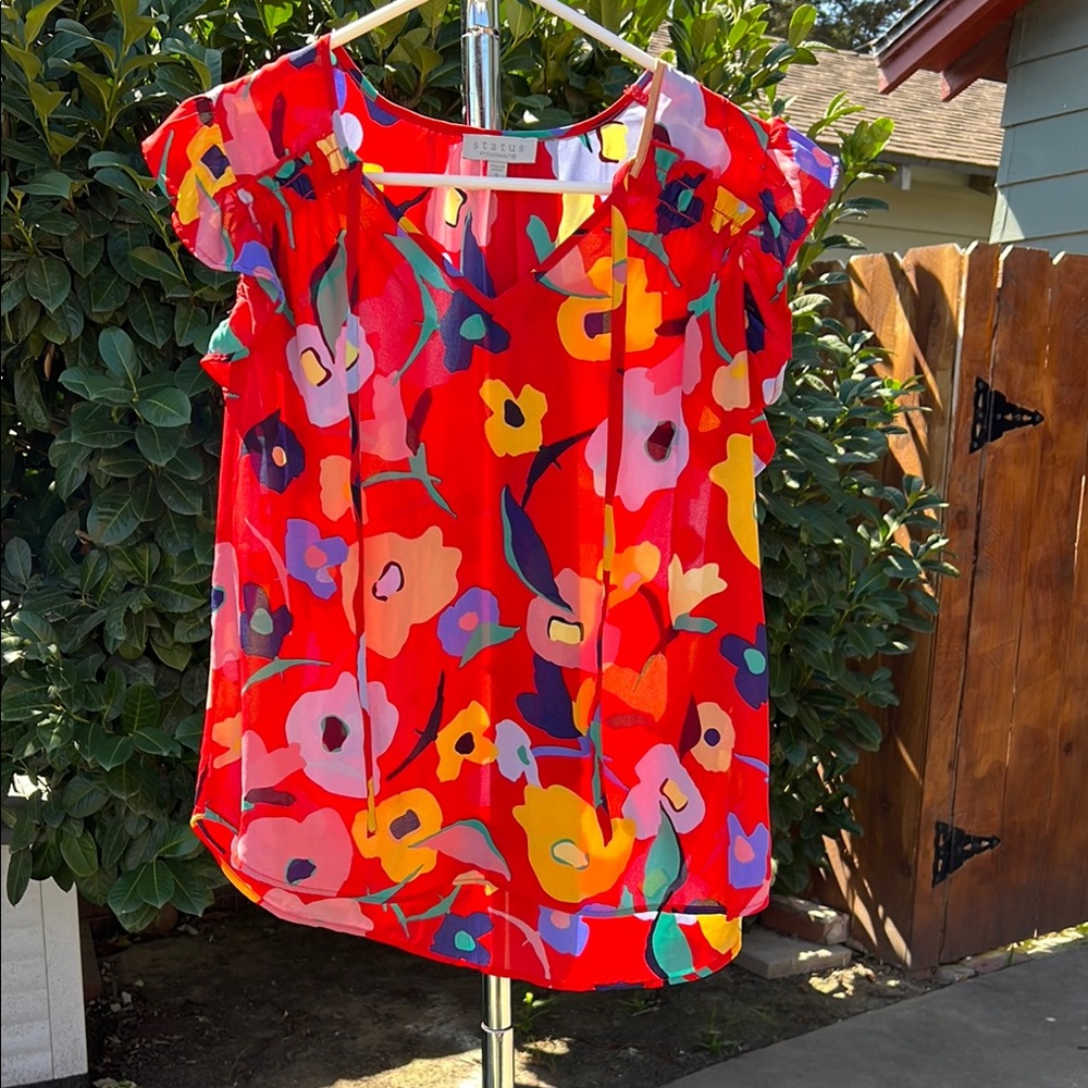 Chenault Red and Orange Ruffled Blouse